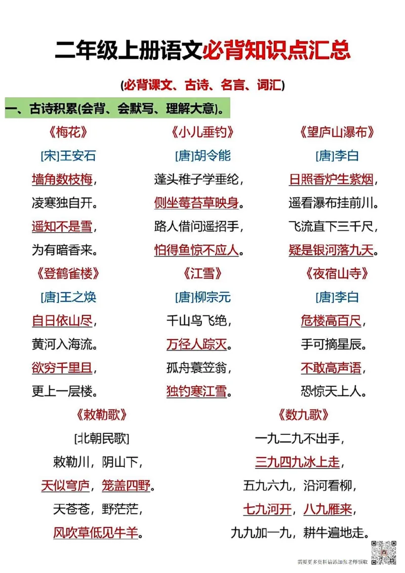 二年级上册语文必背知识点汇总_二年级上下册资料_二年级上册小红书同款资料_二年级