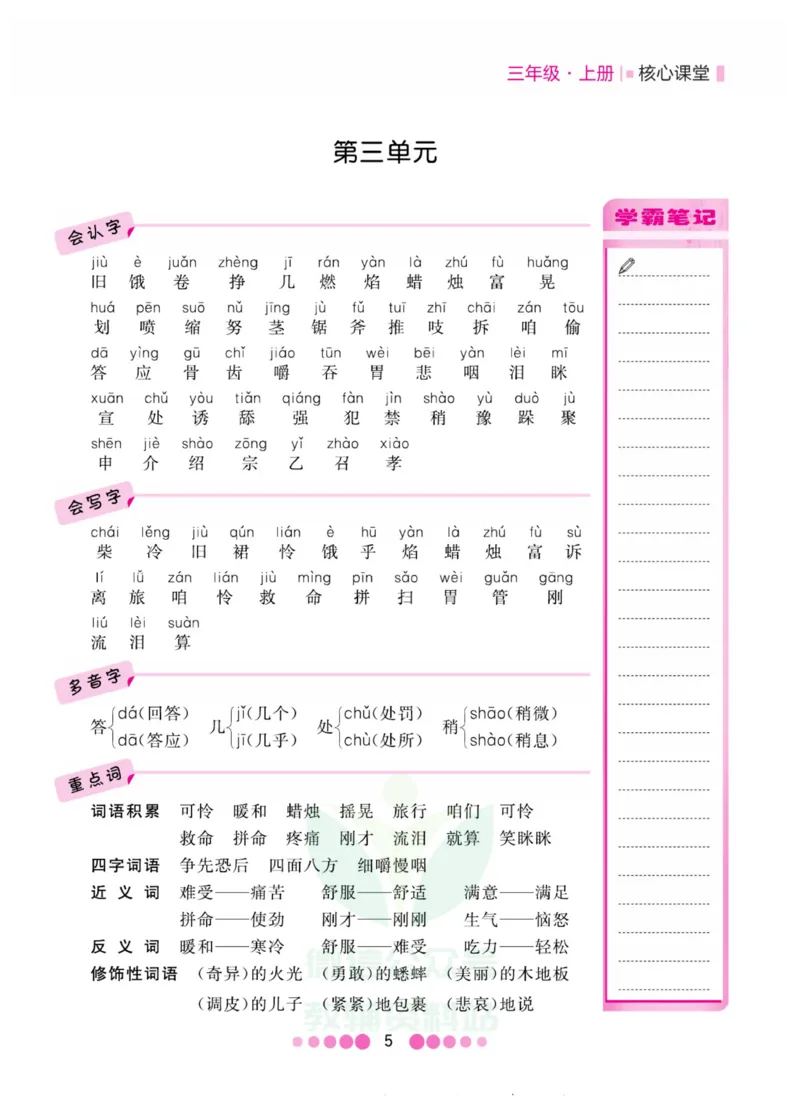 三年级上册语文部编版考点过关_三年级上下册资料_三年级上语数英上下册学习资料_3-8-1、小学三年级语文上册_统编、部编、人教（语文全国统一只有一个版）_6、专项练习