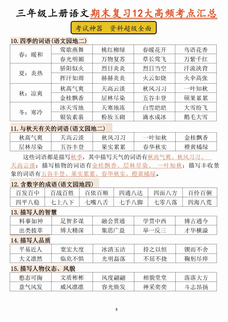 三年级上册语文期末12大高频考点_三年级上下册资料_三年级上册小红书同款资料_语文