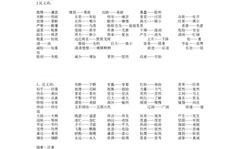 三年级语文上册专项复习分类训练：近反义词_三年级上下册资料_三年级上语数英上下册学习资料_3-8-1、小学三年级语文上册_统编、部编、人教（语文全国统一只有一个版）_6、专项练习