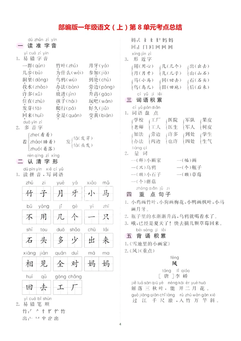 一（上）语文：1-8单元高频考点总结_一年级上下册资料_小学一年级学习资料-25年更新版_1-01、小学一年级语文上册_01、知识汇总_语文一（上）重点文件总汇