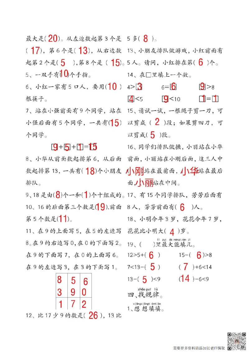 一年级数学附加思维题专项练习(14页)_一年级上下册资料_一年级上册小红书同款资料_一年级上册资料