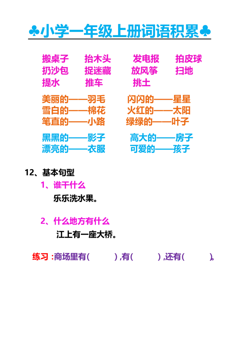 一年级上册词语积累_一年级上下册资料_小学一年级学习资料-25年更新版_1-01、小学一年级语文上册_01、知识汇总