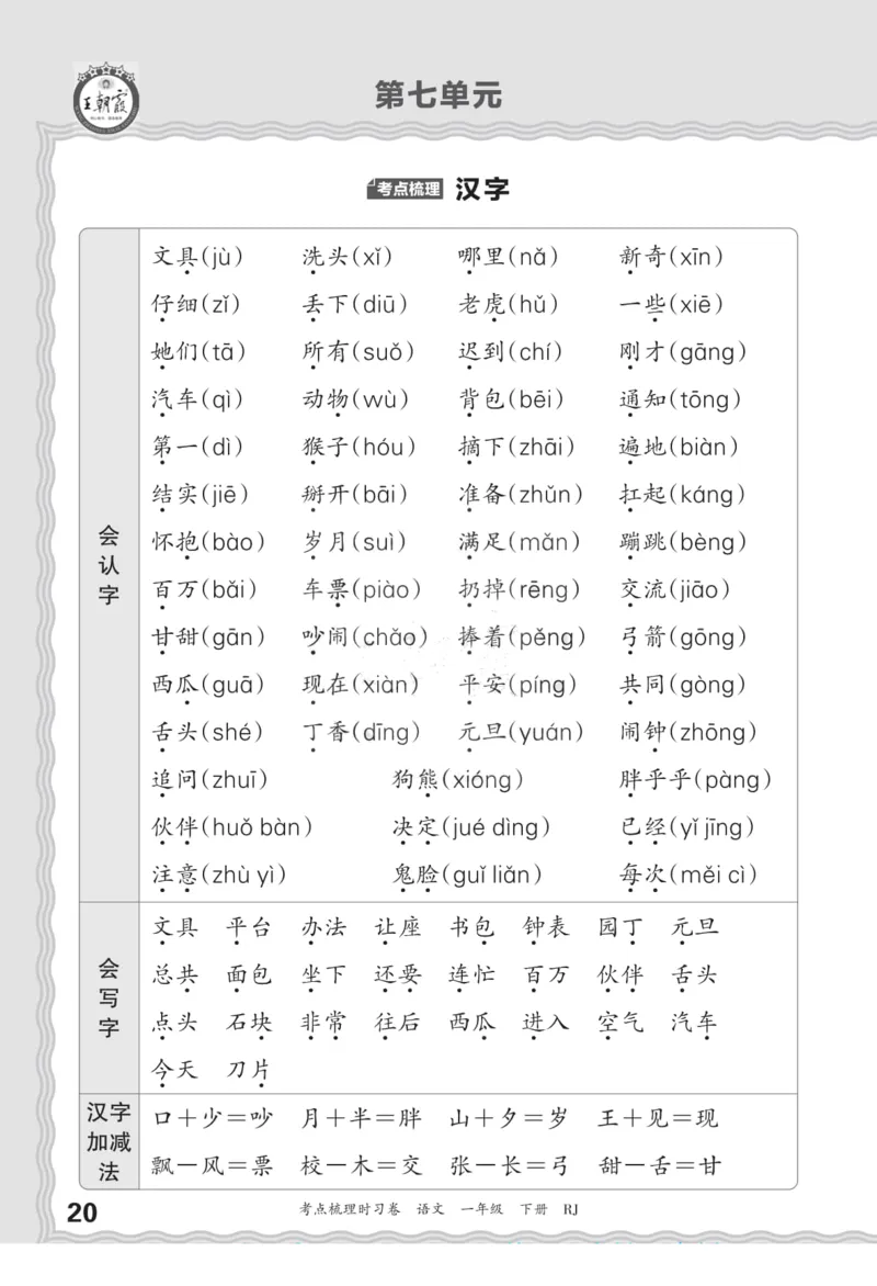 一（下）王朝霞梳理手册电子版汉字句子词语课文内容与积累运用_一年级上下册资料_小学一年级学习资料-25年更新版_1-02、小学一年级语文下册_3-6-2-1、复习、知识点、归纳汇总