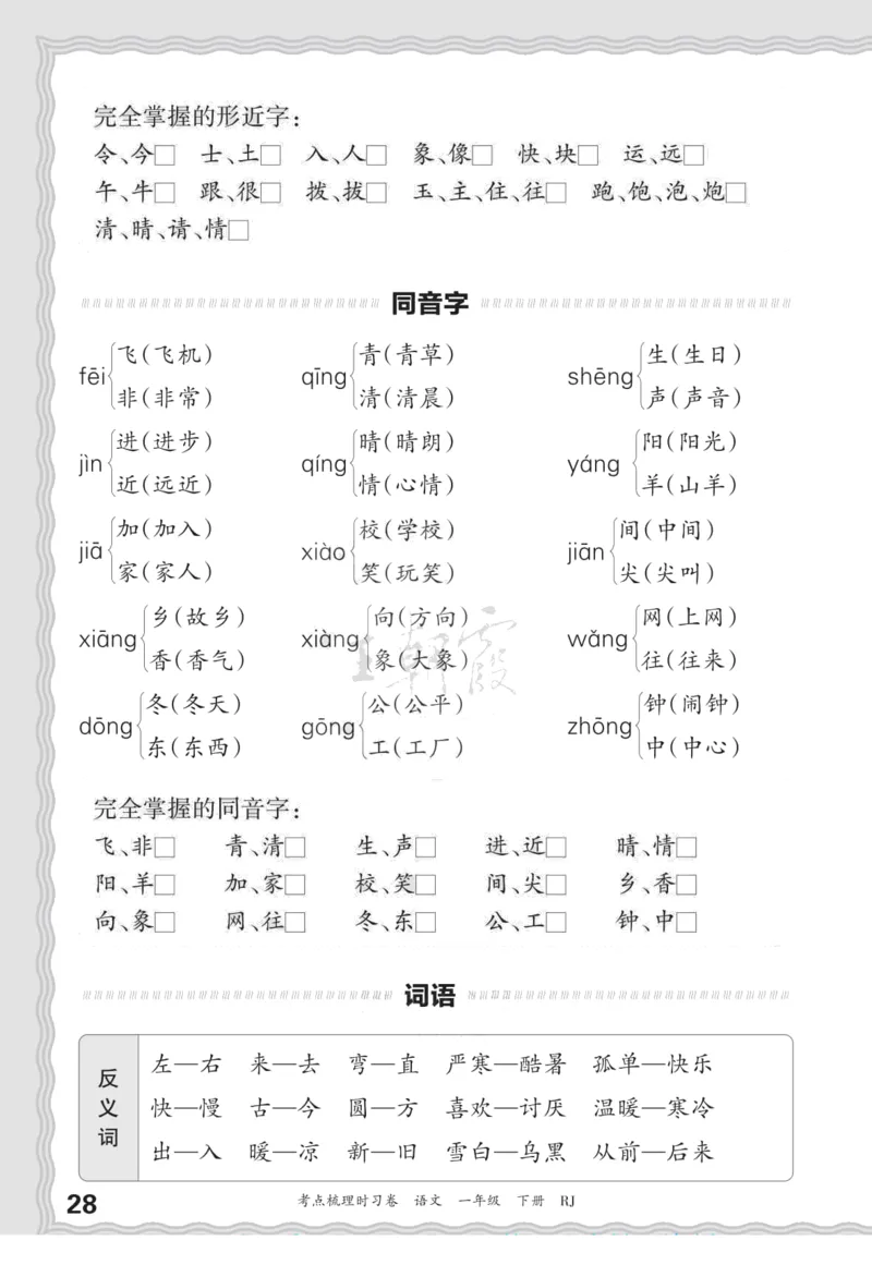 一（下）王朝霞梳理手册电子版汉字句子词语课文内容与积累运用_一年级上下册资料_小学一年级学习资料-25年更新版_1-02、小学一年级语文下册_3-6-2-1、复习、知识点、归纳汇总