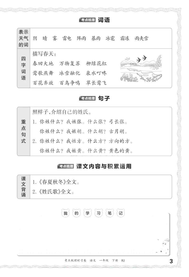 一（下）王朝霞梳理手册电子版汉字句子词语课文内容与积累运用_一年级上下册资料_小学一年级学习资料-25年更新版_1-02、小学一年级语文下册_3-6-2-1、复习、知识点、归纳汇总