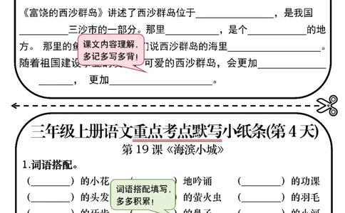 三年级上册重点考点默写小纸条(1)_三年级上下册资料_三年级上册小红书同款资料_语文