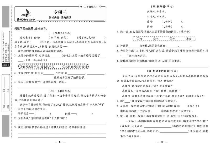 《金考100分》语文2年级下册（RJ）_二年级上下册资料_小学二年级学习资料-25年更新版_2-02、小学二年级语文下册_2-2-2、练习题、作业、试题、试卷_电子册类