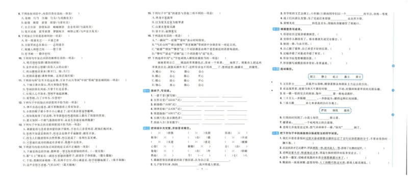 《阳光同学期末复习卷》（6上）_25秋小学语数英习题试卷_语文_语文阳光同学期末复习卷