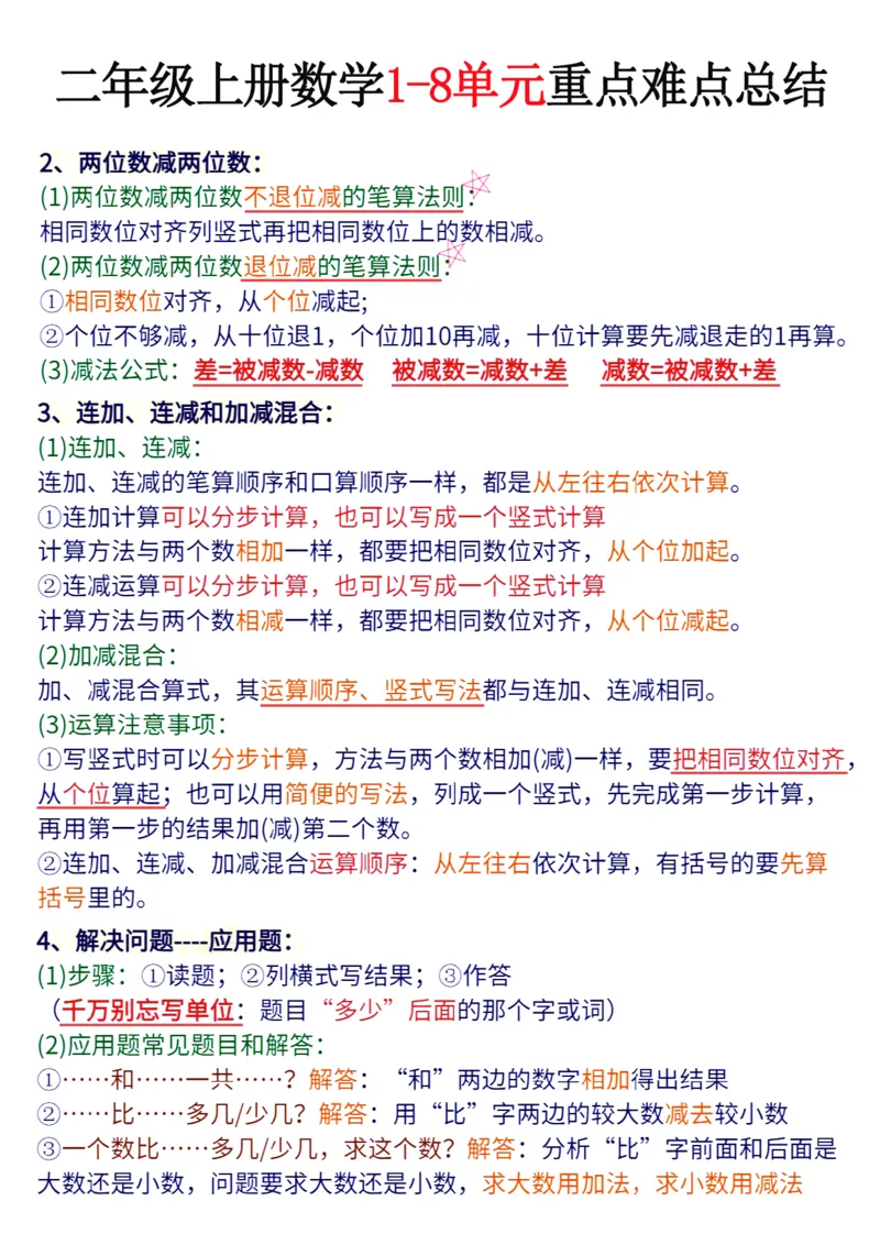 二年级上册数学1-8单元重点难点总结_一年级上下册资料_一年级上册小红书同款资料_一年级(1)