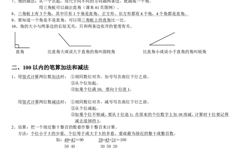 二年级上册数学总复习资料_二年级上下册资料_小学二年级学习资料-25年更新版_2-03、小学二年级数学上册_2-3-1、复习、知识点、归纳汇总_通用