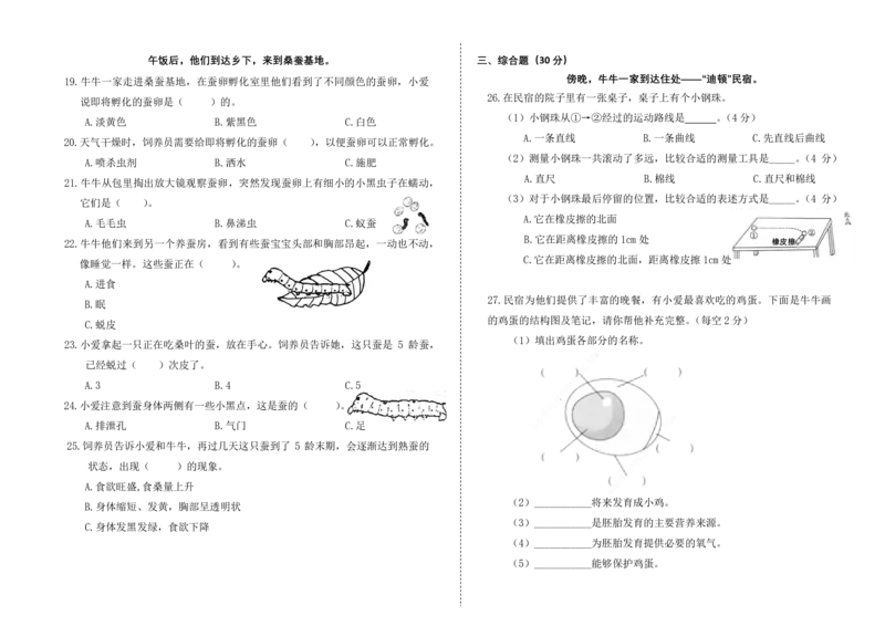 三下期中检测卷_三年级上下册资料_小学三年级学习资料-25年更新版_3-10、小学三年级科学下册_教科版_期中测试卷