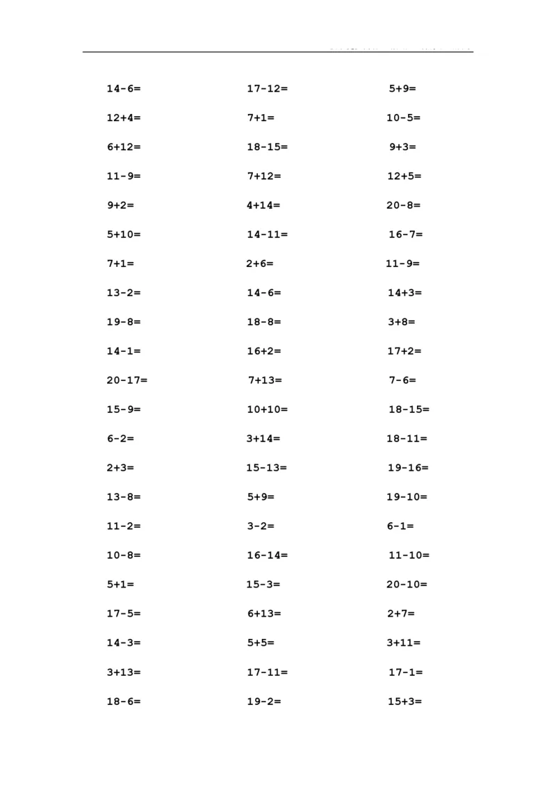 一年级数学20以内口算1000道(1)_一年级上下册资料_小学一年级学习资料-25年更新版_1-03、小学一年级数学上册_通用_知识点_口算加减计算复习资料