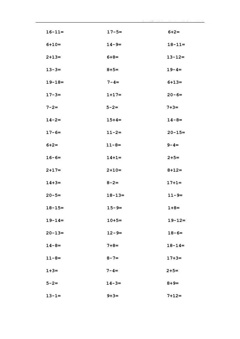 一年级数学20以内口算1000道(1)_一年级上下册资料_小学一年级学习资料-25年更新版_1-03、小学一年级数学上册_通用_知识点_口算加减计算复习资料