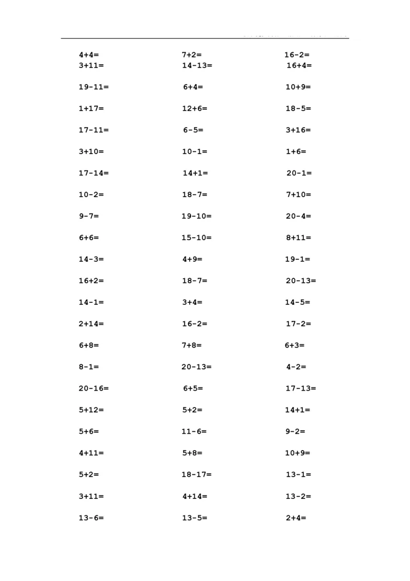 一年级数学20以内口算1000道(1)_一年级上下册资料_小学一年级学习资料-25年更新版_1-03、小学一年级数学上册_通用_知识点_口算加减计算复习资料