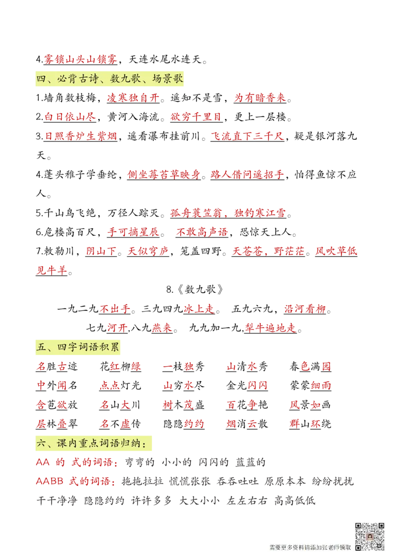 二年级上册语文全册（高频考点）梳理7.1(1)_二年级上下册资料_二年级上册小红书同款资料_二年级