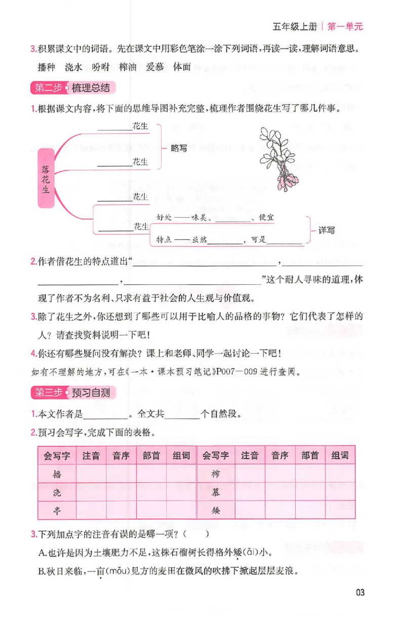 三步预习单五年级_25秋《一本预习笔记》语数外，人教，北师1-6上_25秋《一本预习笔记》语文1-6_五年级预习笔记语文