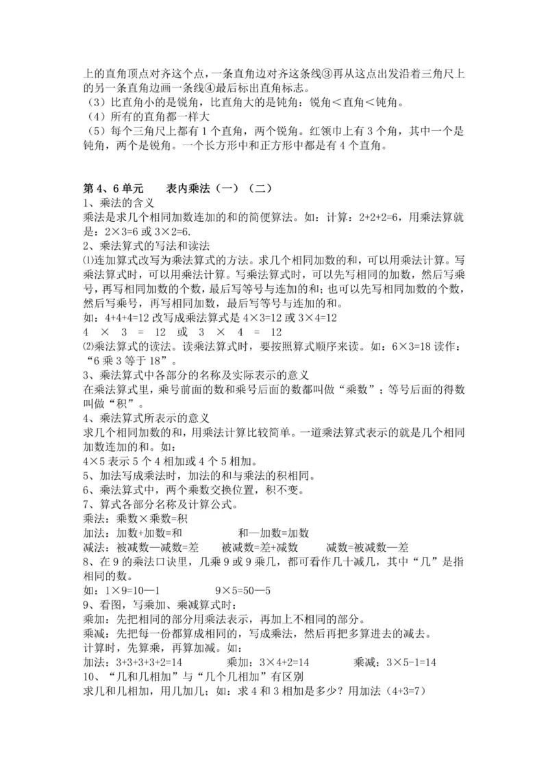 二年级上册数学人教版知识要点_二年级上下册资料_小学二年级学习资料-25年更新版_2-03、小学二年级数学上册_2-3-1、复习、知识点、归纳汇总_人教版