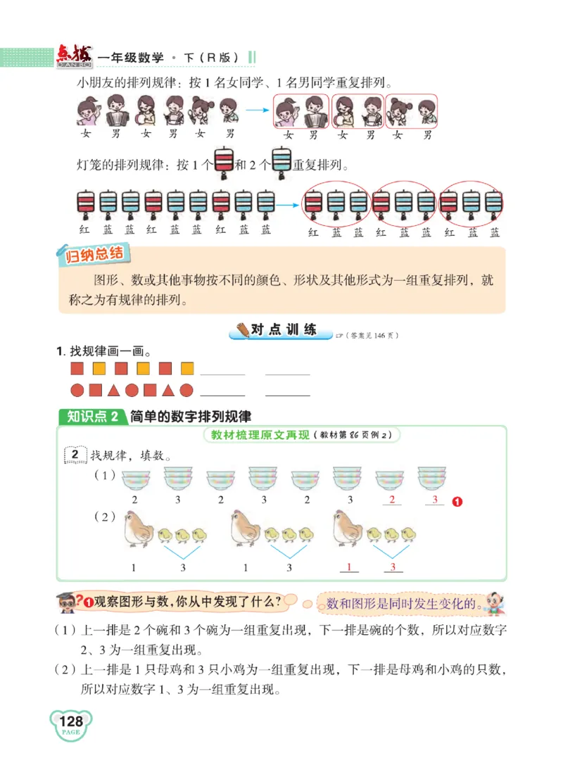 《点拨》知识方法素养-数学1年级下册（RJ）_一年级上下册资料_小学一年级学习资料-25年更新版_1-04、小学一年级数学下册_1-4-2、练习题、作业、试题、试卷_人教版_电子册