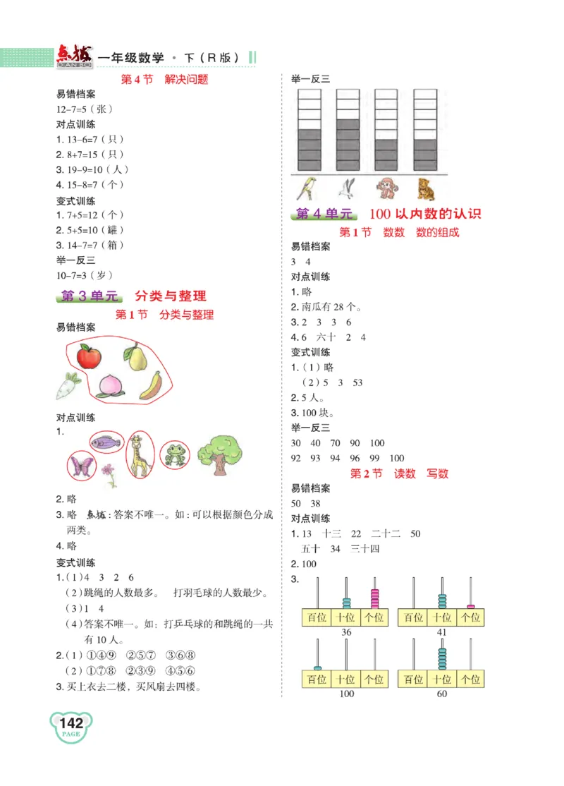 《点拨》知识方法素养-数学1年级下册（RJ）_一年级上下册资料_小学一年级学习资料-25年更新版_1-04、小学一年级数学下册_1-4-2、练习题、作业、试题、试卷_人教版_电子册