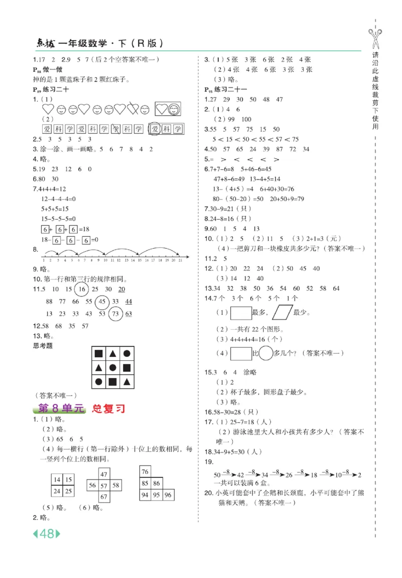 《点拨》知识方法素养-数学1年级下册（RJ）_一年级上下册资料_小学一年级学习资料-25年更新版_1-04、小学一年级数学下册_1-4-2、练习题、作业、试题、试卷_人教版_电子册