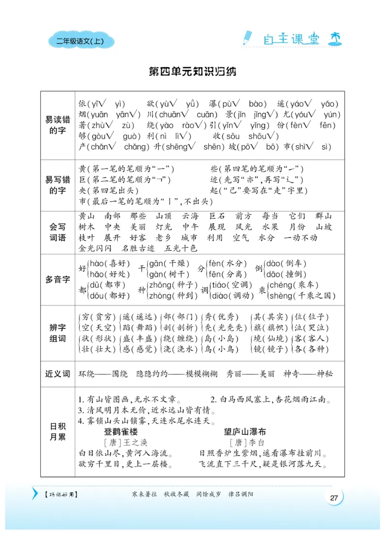《自主课堂》课时-22秋语文2年级上册（RJ）_二年级上下册资料_小学二年级学习资料-25年更新版_2-01、小学二年级语文上册_2-1-2、练习题、作业、试题、试卷_电子册类