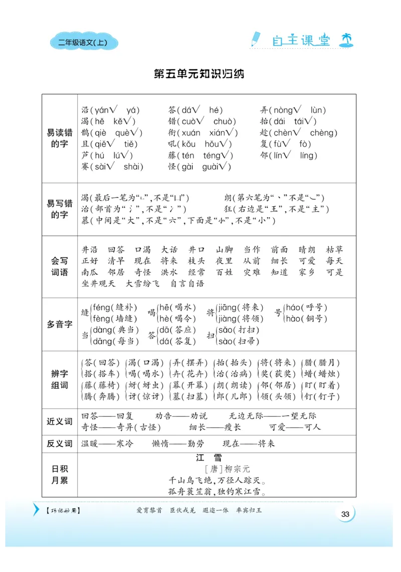 《自主课堂》课时-22秋语文2年级上册（RJ）_二年级上下册资料_小学二年级学习资料-25年更新版_2-01、小学二年级语文上册_2-1-2、练习题、作业、试题、试卷_电子册类