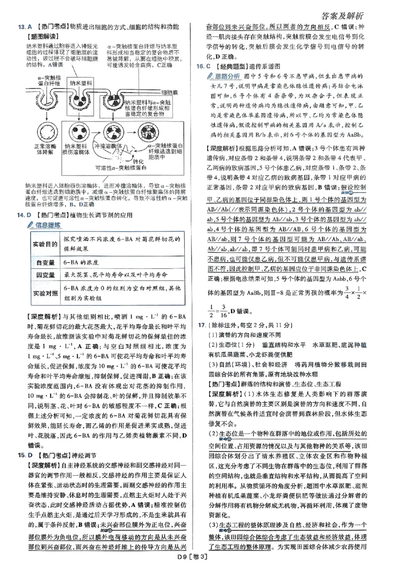 2025高考必刷卷42套生物答案解析册_2025高中教辅（后续还会更新新习题试卷）_《2025高考必刷卷》_生物