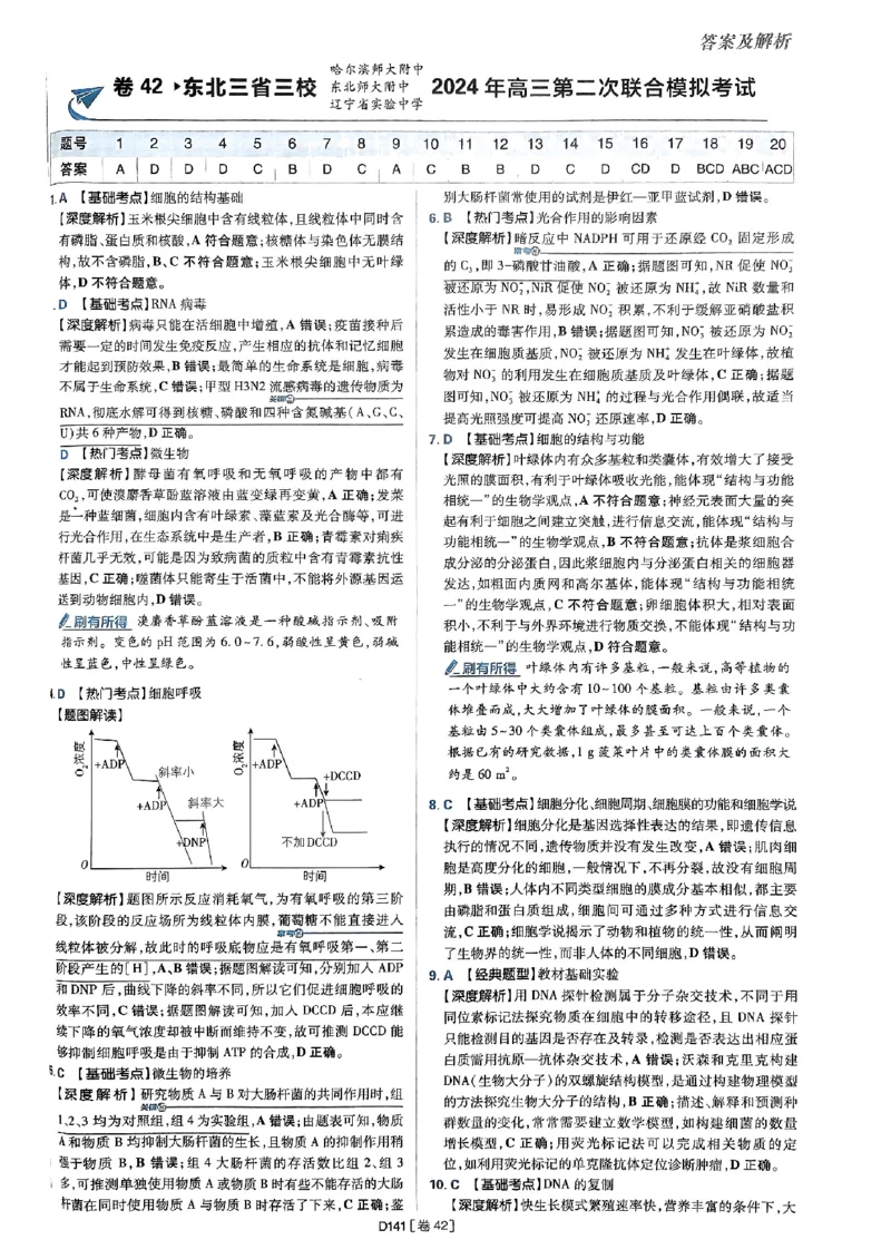 2025高考必刷卷42套生物答案解析册_2025高中教辅（后续还会更新新习题试卷）_《2025高考必刷卷》_生物
