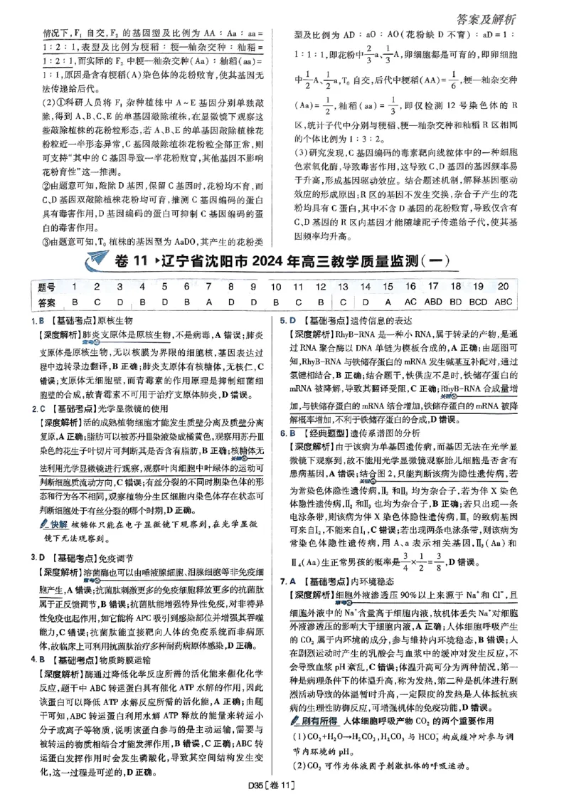 2025高考必刷卷42套生物答案解析册_2025高中教辅（后续还会更新新习题试卷）_《2025高考必刷卷》_生物