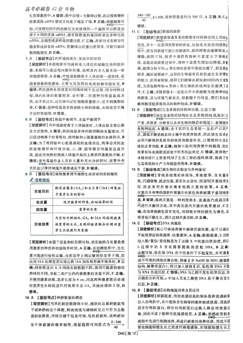 2025高考必刷卷42套生物答案解析册_2025高中教辅（后续还会更新新习题试卷）_《2025高考必刷卷》_生物