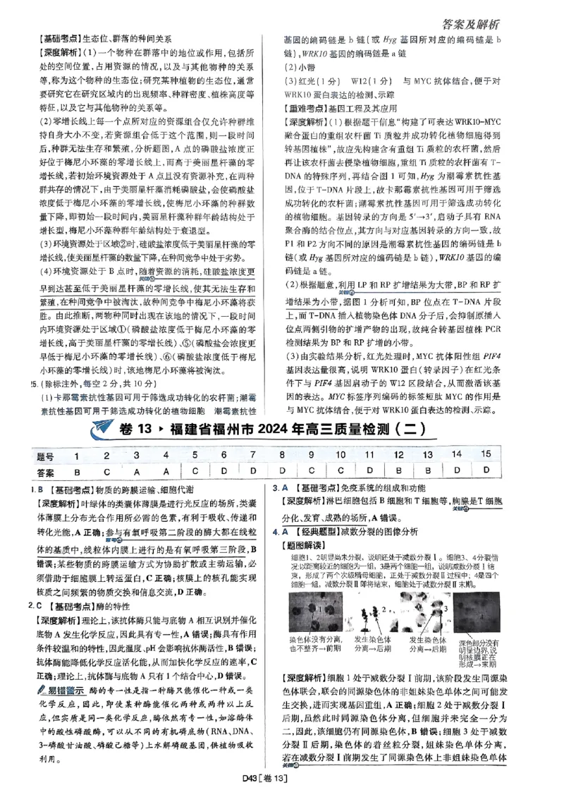 2025高考必刷卷42套生物答案解析册_2025高中教辅（后续还会更新新习题试卷）_《2025高考必刷卷》_生物