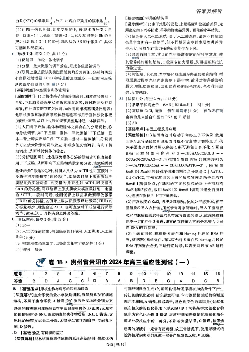 2025高考必刷卷42套生物答案解析册_2025高中教辅（后续还会更新新习题试卷）_《2025高考必刷卷》_生物