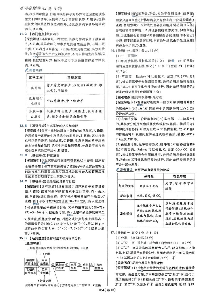 2025高考必刷卷42套生物答案解析册_2025高中教辅（后续还会更新新习题试卷）_《2025高考必刷卷》_生物