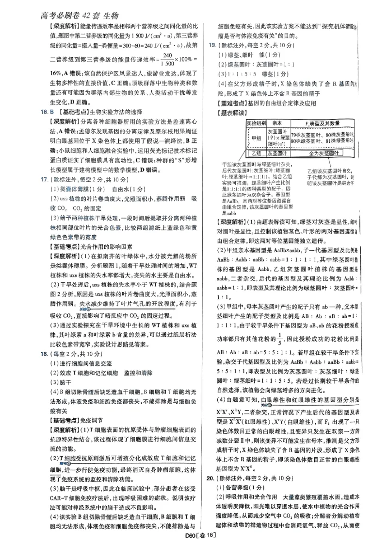 2025高考必刷卷42套生物答案解析册_2025高中教辅（后续还会更新新习题试卷）_《2025高考必刷卷》_生物