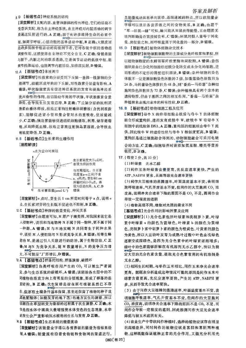 2025高考必刷卷42套生物答案解析册_2025高中教辅（后续还会更新新习题试卷）_《2025高考必刷卷》_生物