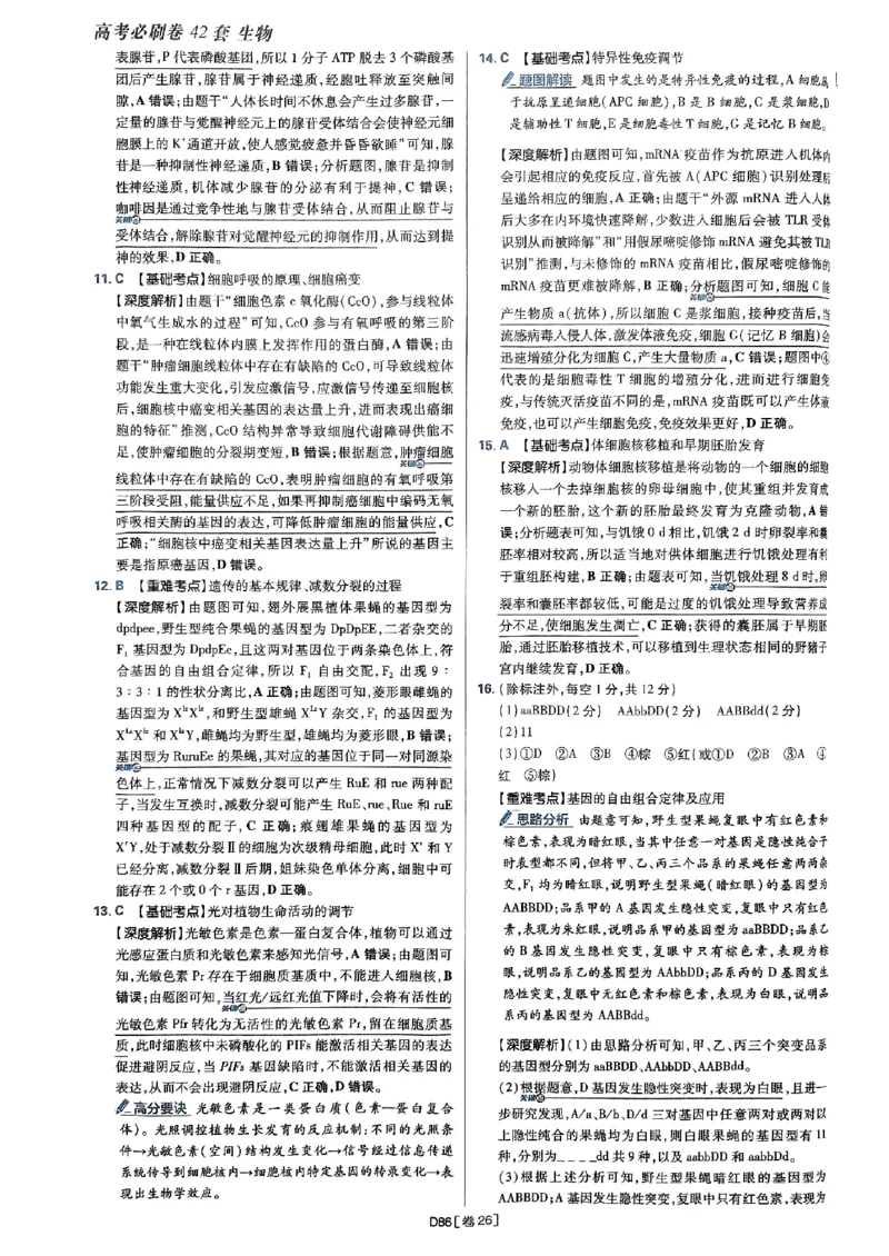 2025高考必刷卷42套生物答案解析册_2025高中教辅（后续还会更新新习题试卷）_《2025高考必刷卷》_生物