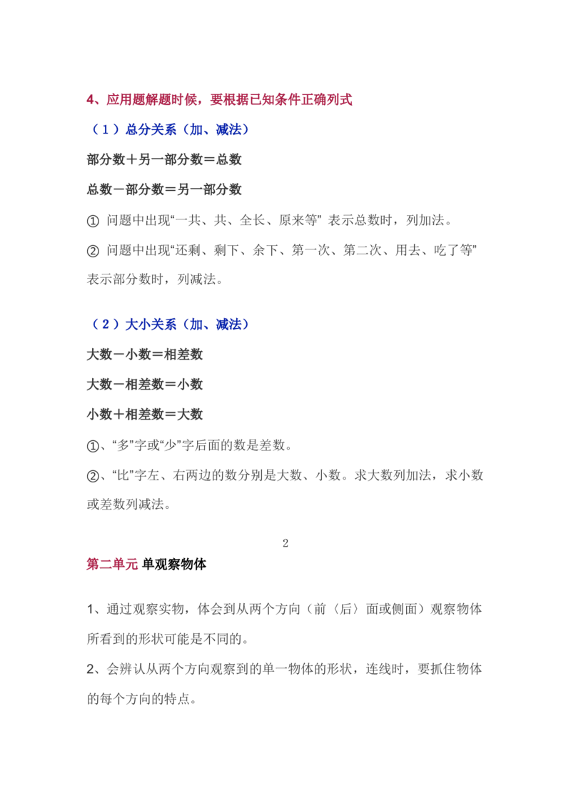 一（下）数学北师大BS版知识要点归纳_一年级上下册资料_小学一年级学习资料-25年更新版_1-04、小学一年级数学下册_1-4-1、复习、知识点、归纳汇总_北师大版