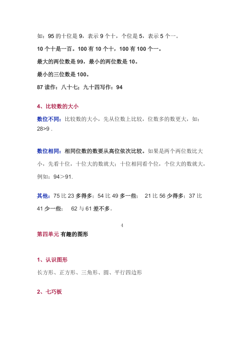 一（下）数学北师大BS版知识要点归纳_一年级上下册资料_小学一年级学习资料-25年更新版_1-04、小学一年级数学下册_1-4-1、复习、知识点、归纳汇总_北师大版