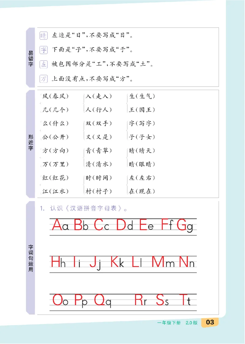 一（下）语文：全品知识梳理（单元复习版）24春版_一年级上下册资料_小学一年级学习资料-25年更新版_1-02、小学一年级语文下册_3-6-2-1、复习、知识点、归纳汇总_部编（人教）版