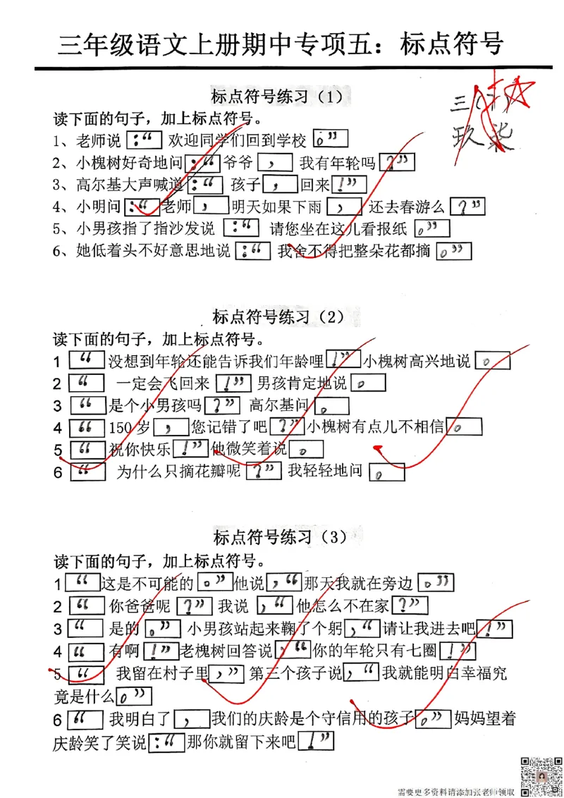 三上语文期中复习五大考点专项训练_三年级上下册资料_三年级上册小红书同款资料_三年级(1)