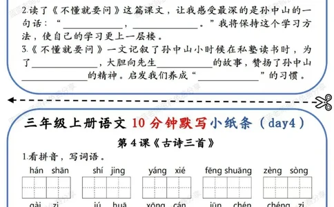 三年级上册语文10分钟默写小纸条(1)_三年级上下册资料_三年级下册小红书同款资料_三下语文