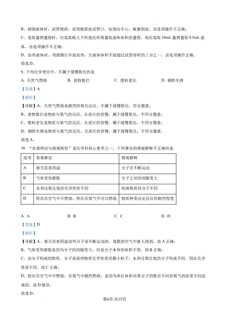 广州市执信中学2024--2025学年九年级上学期第一学段适应性练习化学试卷（解析版）_广州九上月考+期中+期末+一模二模+中考真题_九上月考_初三化学月考卷与答案