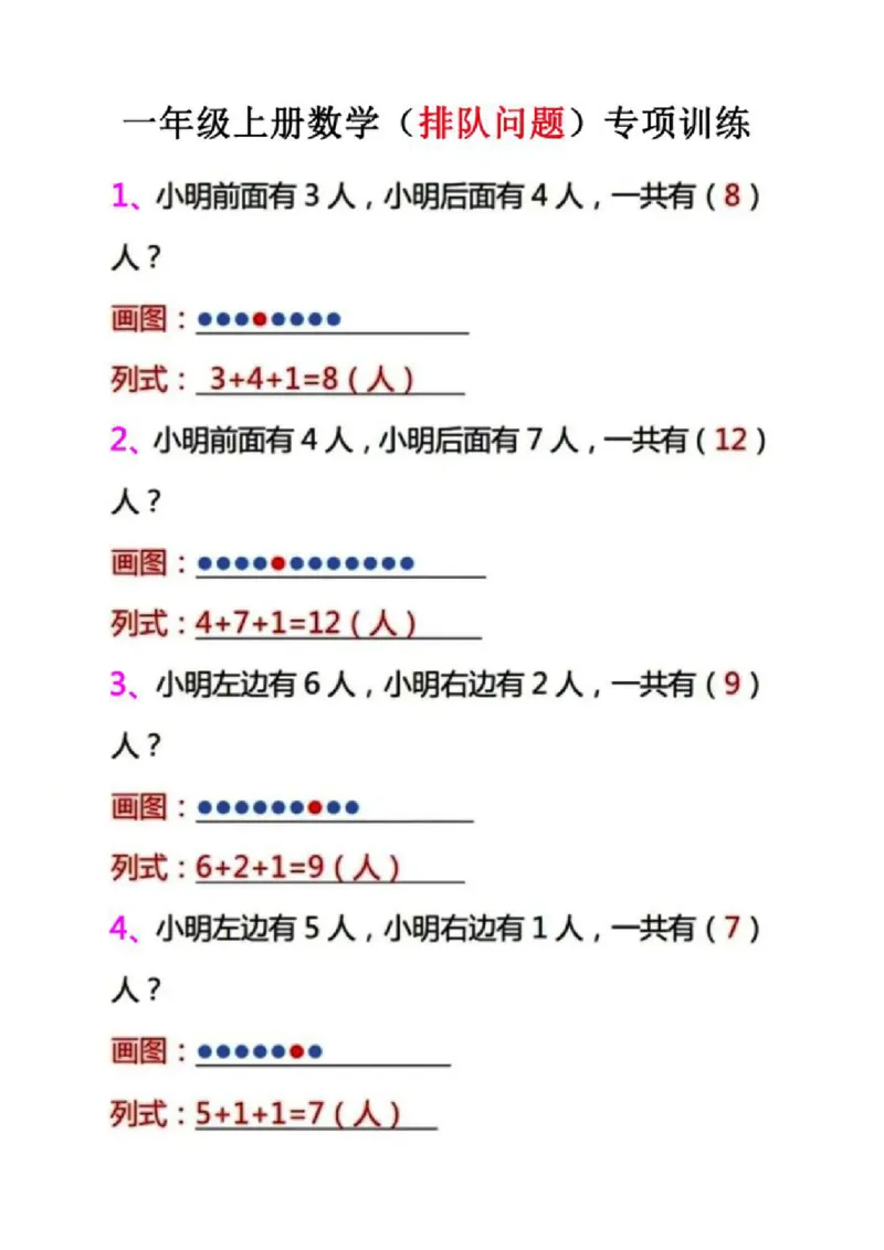 一（上）数学（排队问题)专项训练（抖音）_一年级上下册资料_小学一年级学习资料-25年更新版_1-03、小学一年级数学上册_通用_精品专项练习（通用版）