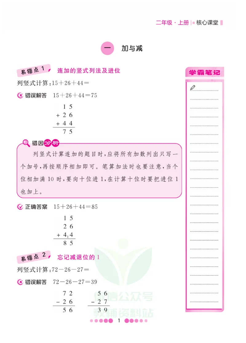 二年级上册数学北师版易错清单_二年级上下册资料_小学二年级学习资料-25年更新版_2-03、小学二年级数学上册_2-3-1、复习、知识点、归纳汇总_北师大版