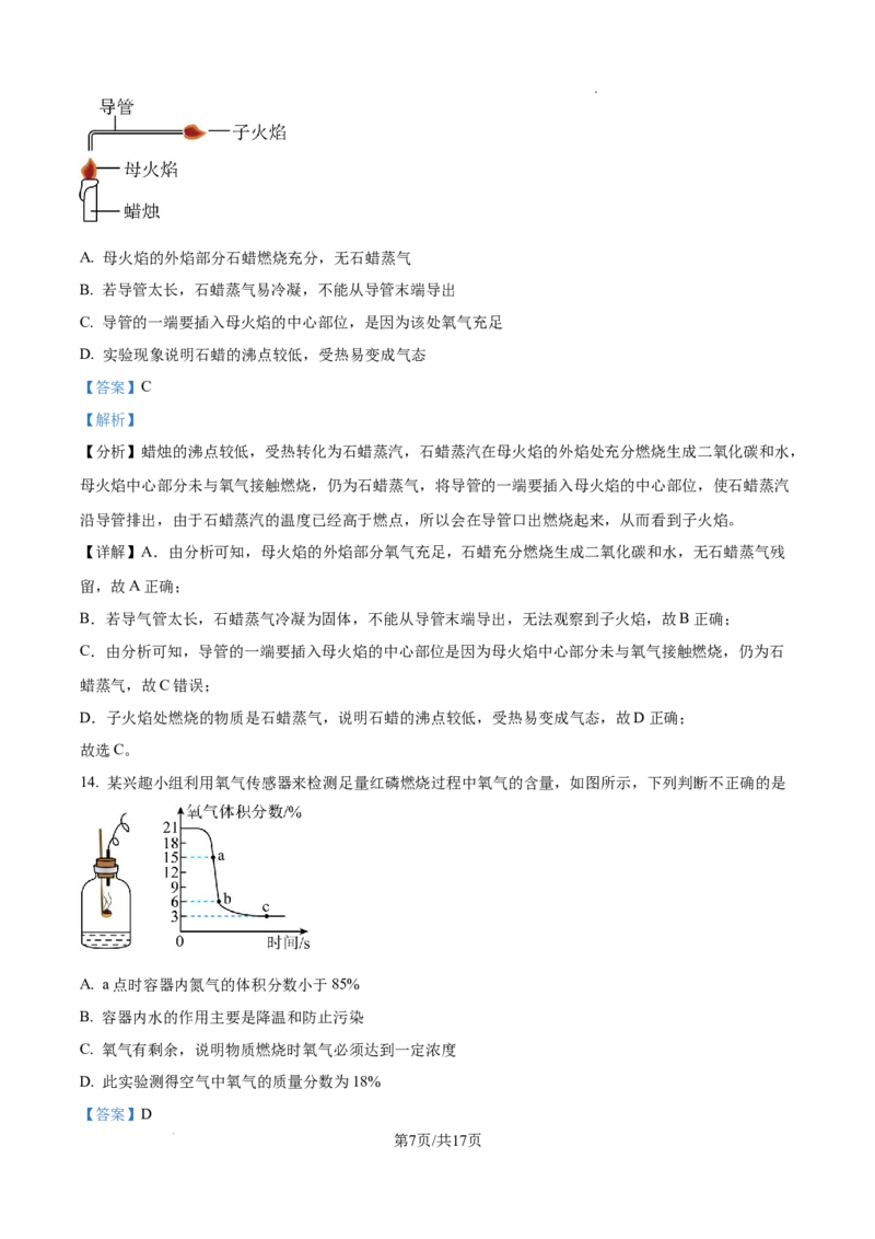 广州市真光中学2024-2025学年九年级上学期9月综合训练化学试题（解析版）_广州九上月考+期中+期末+一模二模+中考真题_九上月考_初三化学月考卷与答案
