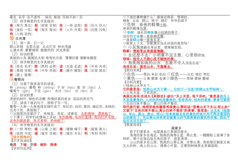 二年级上册语文总复习资料_二年级上下册资料_小学二年级学习资料-25年更新版_2-01、小学二年级语文上册_2-1-1、复习、知识点、归纳汇总