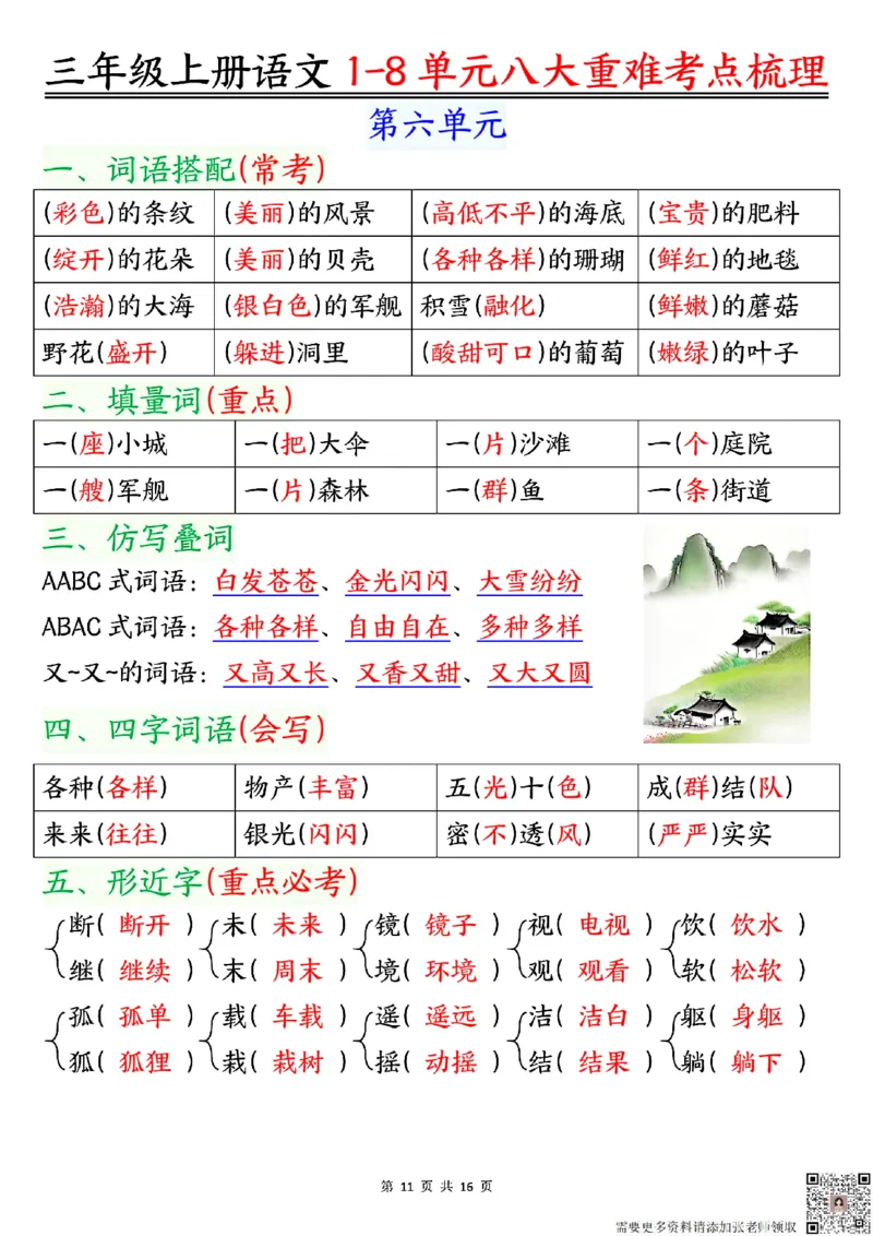 三年级上册语文1-8单元考点梳理_三年级上下册资料_三年级上册小红书同款资料_三年级(1)