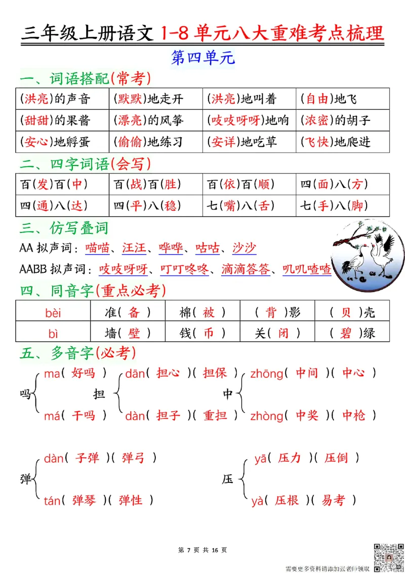 三年级上册语文1-8单元考点梳理_三年级上下册资料_三年级上册小红书同款资料_三年级(1)