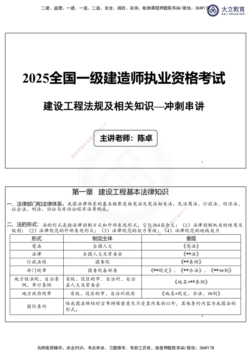 2025一建法规冲刺串讲课件-陈卓（每页两张）_2026年一建法规_2025年一建法规SVIP_04-冲刺串讲✿考点强化✿小灶集训_55-法规《冲刺串讲班》陈卓DL